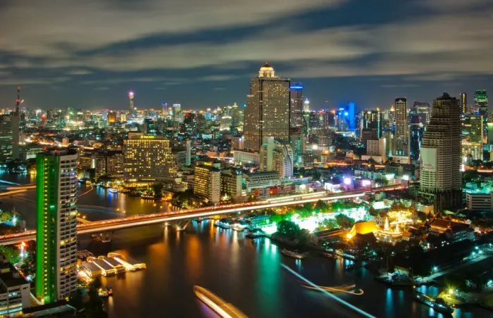 Framed Print : Night view of Chaophraya river with light