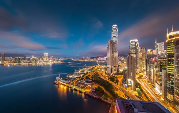 Framed Print : Night view of Hong Kong Victoria bay long exposure Framed Print : Night view of Hong Kong Victoria bay long exposure