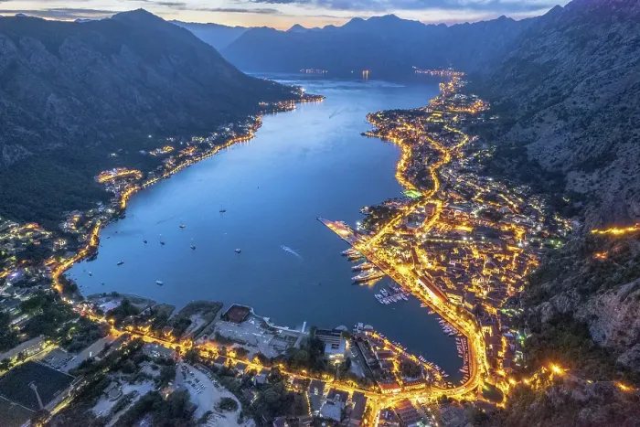 Framed Print : Night view of Kotor city skyline, Kotor Bay, Montenegro Framed Print : Night view of Kotor city skyline, Kotor Bay, Montenegro