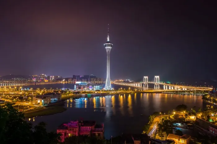 Framed Print : Macau. Night view of Macau tower from Penya hill Framed Print : Macau. Night view of Macau tower from Penya hill
