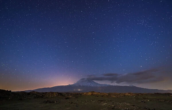 Night view of Mount Ararat with stars