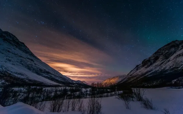 Framed Print : Night view of snow valley in Norway Framed Print : Night view of snow valley in Norway