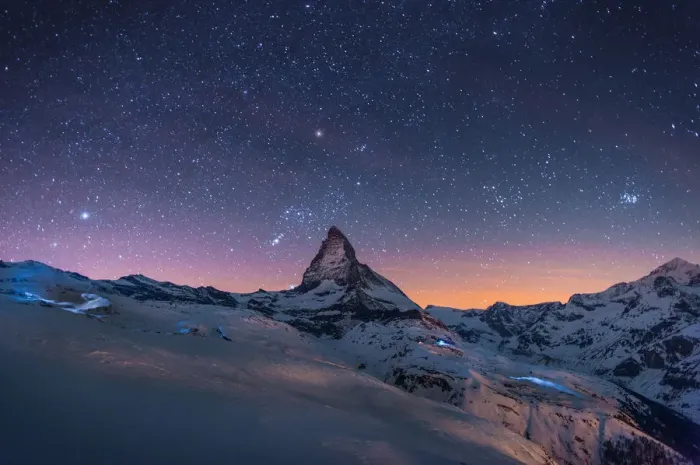Framed Print : Night Winter landscape of Matterhorn Framed Print : Night Winter landscape of Matterhorn