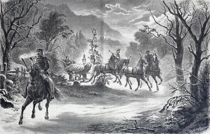Framed Print : Nightly Mountain Ride of King Ludwig II in the King's Sleigh, Bavaria, Germany, History, digital reproduction of an original 19th-century painting Framed Print : Nightly Mountain Ride of King Ludwig II in the King's Sleigh, Bavaria, Germany, History, digital reproduction of an original 19th-century painting
