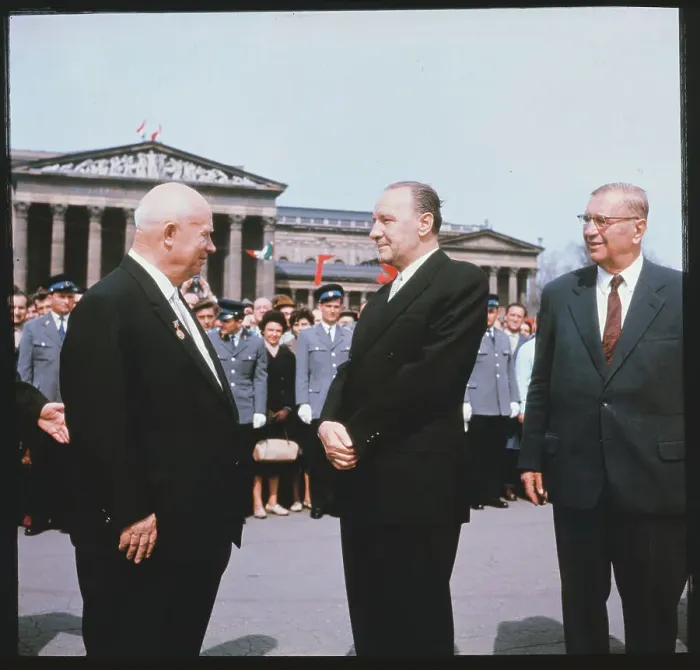 Framed Print : Nikita Khrushchev and Janos Kadar with Military Framed Print : Nikita Khrushchev and Janos Kadar with Military