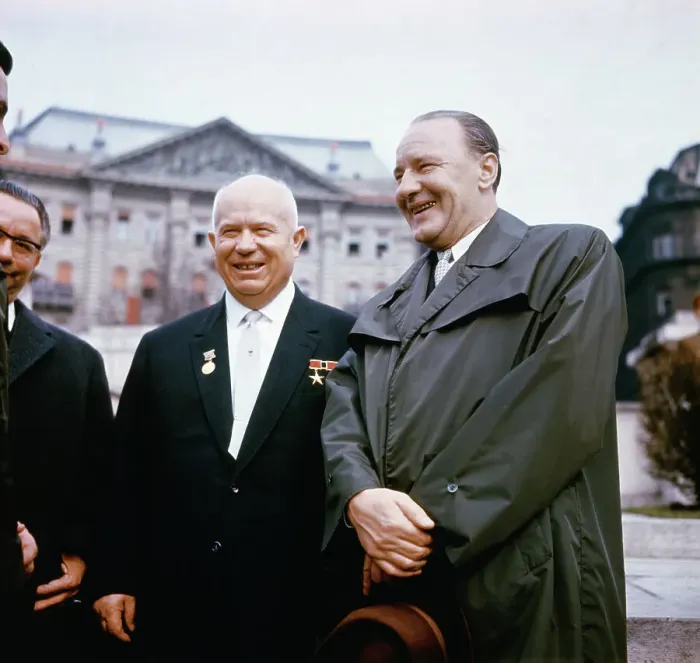Framed Print : Nikita Khrushchev and Janos Kadar Outside
