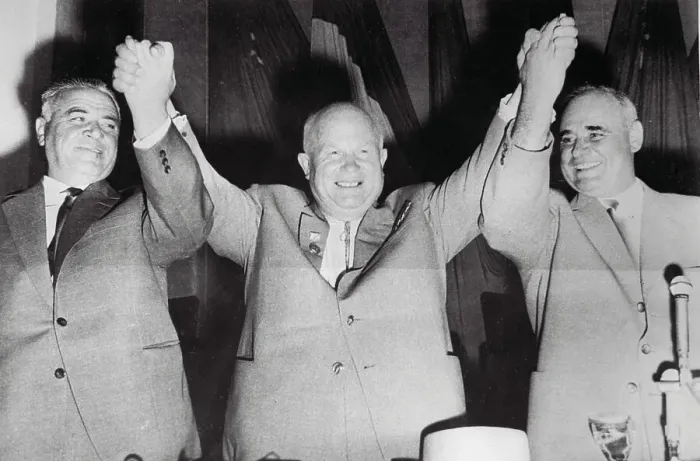 Framed Print : Nikita Krushchev Joining Hands with Eastern Leaders Framed Print : Nikita Krushchev Joining Hands with Eastern Leaders