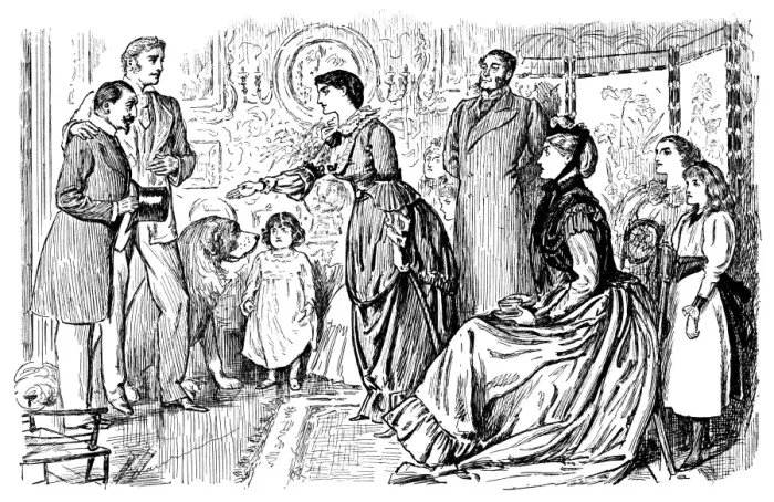 Framed Print : Nineteenth century gentleman being introduced to a family Framed Print : Nineteenth century gentleman being introduced to a family