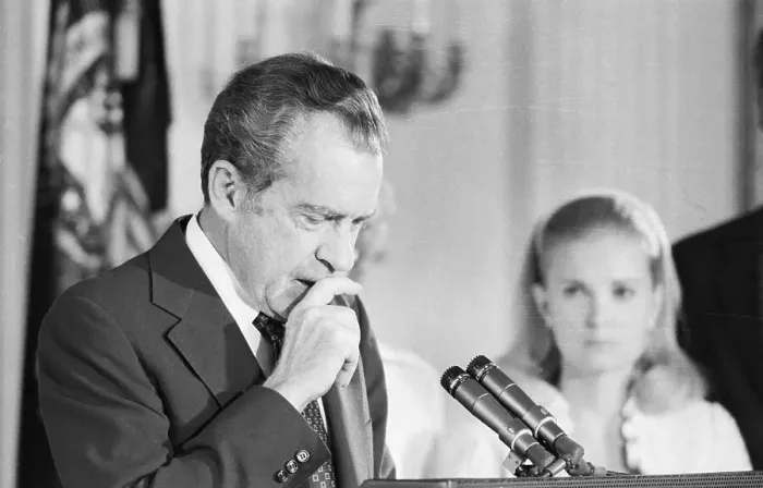 Framed Print : Nixon Biding Giving Farewell Speech