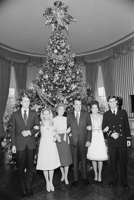Framed Print : Nixon Family Posing with Christmas Tree Framed Print : Nixon Family Posing with Christmas Tree