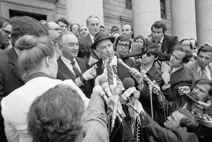 Framed Print : Former Nixon Officials Speaking with Press Framed Print : Former Nixon Officials Speaking with Press