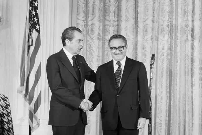 Framed Print : Nixon Shakes Hands with Kissinger Framed Print : Nixon Shakes Hands with Kissinger