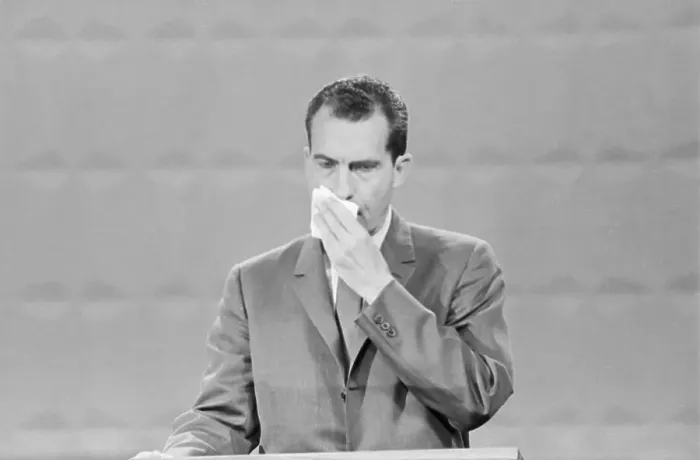 Framed Print : Nixon Wiping Face During Debate Framed Print : Nixon Wiping Face During Debate
