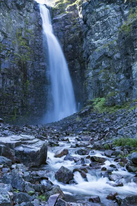 Framed Print : Njupeskar, the highest waterfall in Sweden, Fulufjallet National Park, Dalarnas lan, Dalarna County, Sweden