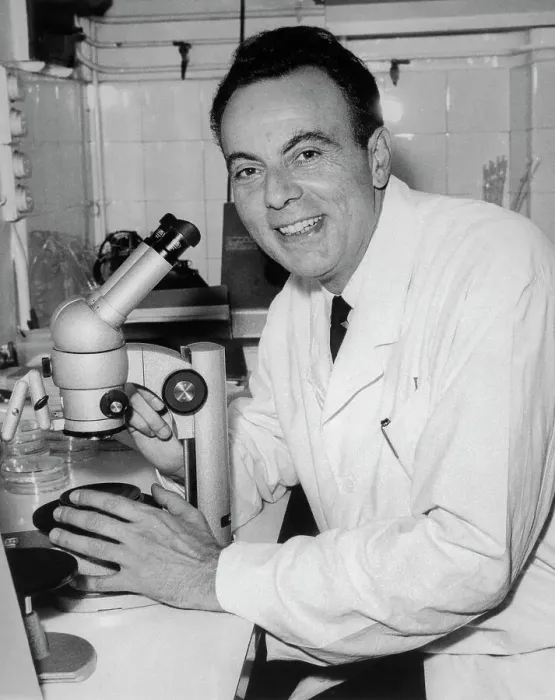 Framed Print : Nobel Prize Winner Francois Jacob Holding Microscope Framed Print : Nobel Prize Winner Francois Jacob Holding Microscope