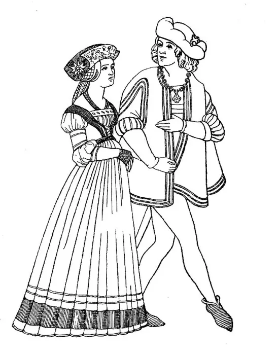 Framed Print : Noble German traditional costume at a wedding in Nuremberg, Germany, 1505, fashion history, costume history, historical, digitally restored reproduction of an original 19th century pattern Framed Print : Noble German traditional costume at a wedding in Nuremberg, Germany, 1505, fashion history, costume history, historical, digitally restored reproduction of an original 19th century pattern