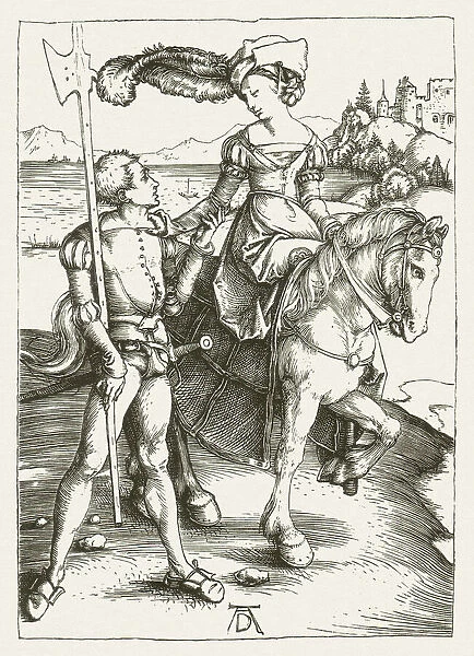 Noblewoman with halberdier (c. 1520), by Albrecht DAOErer, published in 1881