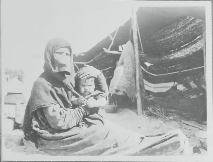 Framed Print : Nomadic Bedouin Woman and Child Outside a Tent Framed Print : Nomadic Bedouin Woman and Child Outside a Tent