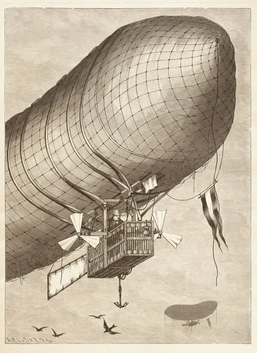 Framed Print : Non-rigid airship flying 1879 over Germany by Georg Baumgarten Framed Print : Non-rigid airship flying 1879 over Germany by Georg Baumgarten