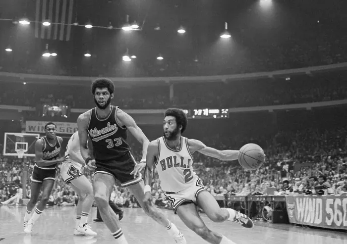 Framed Print : Norm Van Lier Driving Past Kareem Abdul-Jabbar Framed Print : Norm Van Lier Driving Past Kareem Abdul-Jabbar