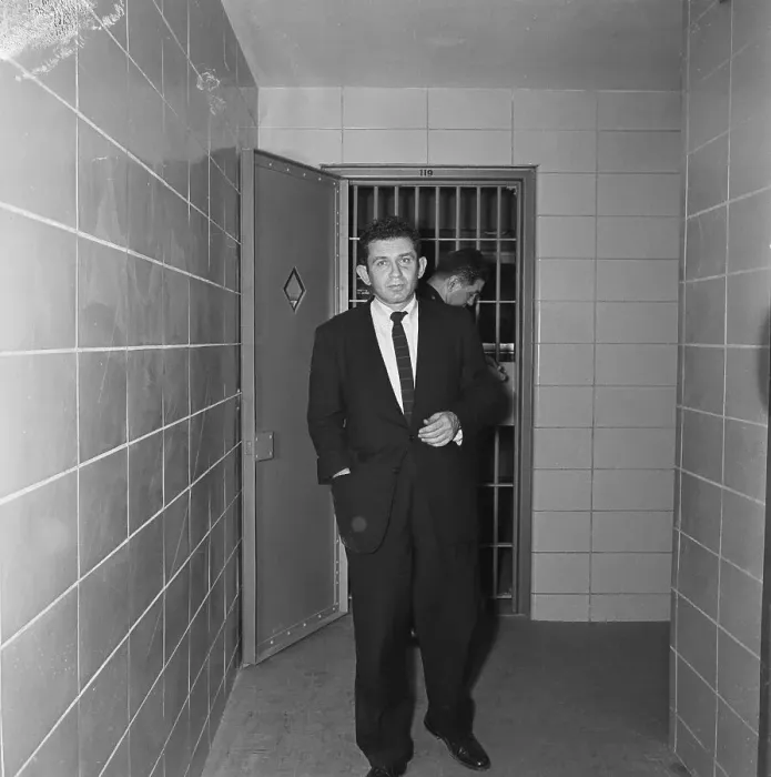Framed Print : Norman Mailer at Police Station