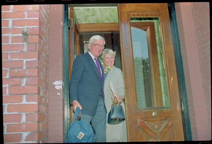 Framed Print : Norman Ramsey and Wife Leaving Their Home Framed Print : Norman Ramsey and Wife Leaving Their Home