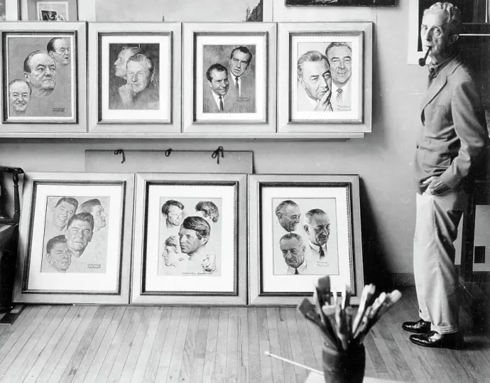 Framed Print : Norman Rockwell with His Paintings Framed Print : Norman Rockwell with His Paintings