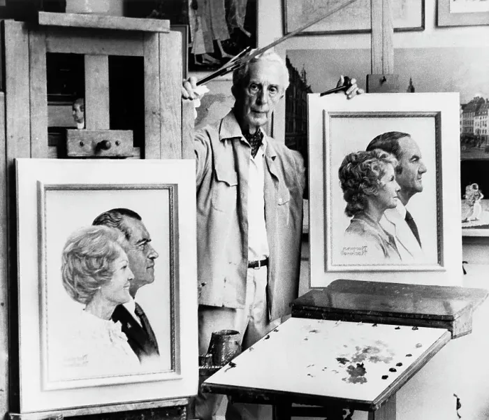 Framed Print : Norman Rockwell Stands Between Paintings Framed Print : Norman Rockwell Stands Between Paintings