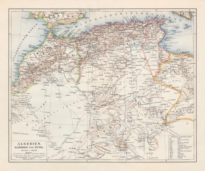 Framed Print : North Africa: Algeria, Morocco and Tunisia, lithograph, published in 1897 Framed Print : North Africa: Algeria, Morocco and Tunisia, lithograph, published in 1897