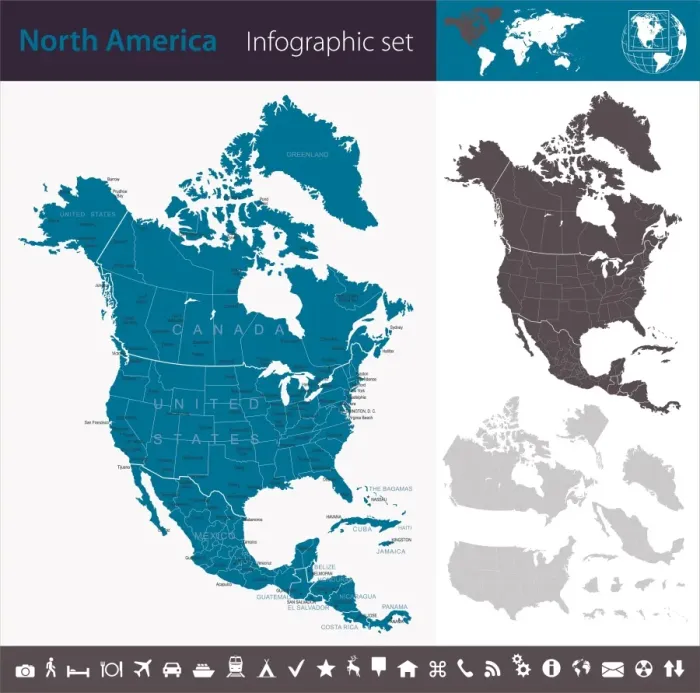 Framed Print : North America - Infographic map - illustration