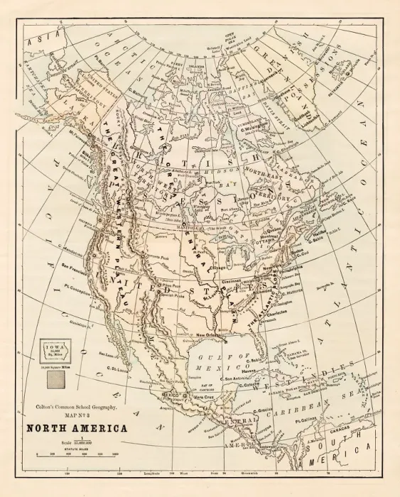 Framed Print : North America map 1881
