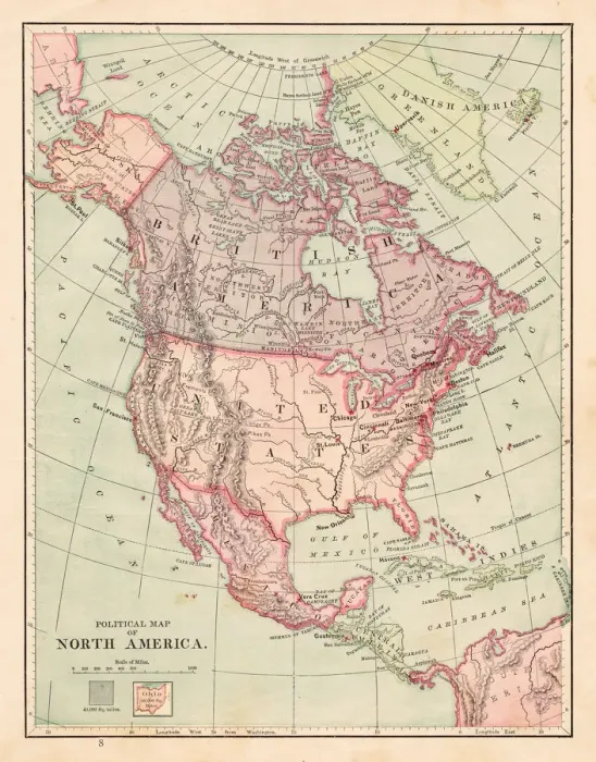 Framed Print : North America map 1881