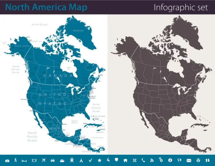 Framed Print : North America Map - Infographic Set Framed Print : North America Map - Infographic Set
