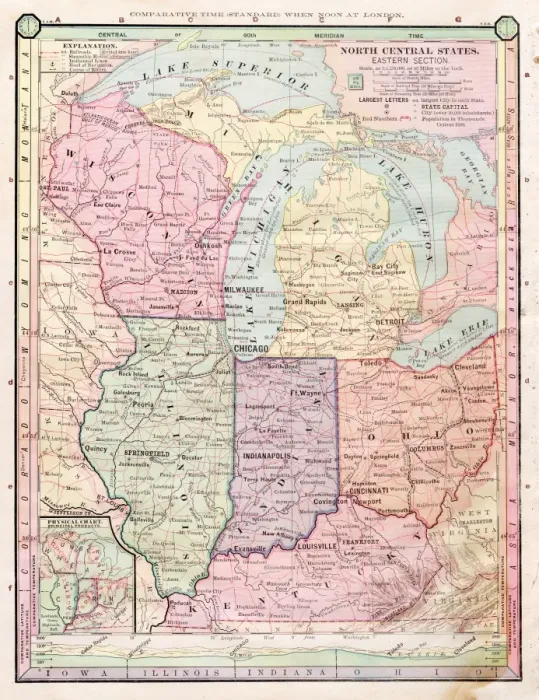 Framed Print : North Central states map 1886 Framed Print : North Central states map 1886