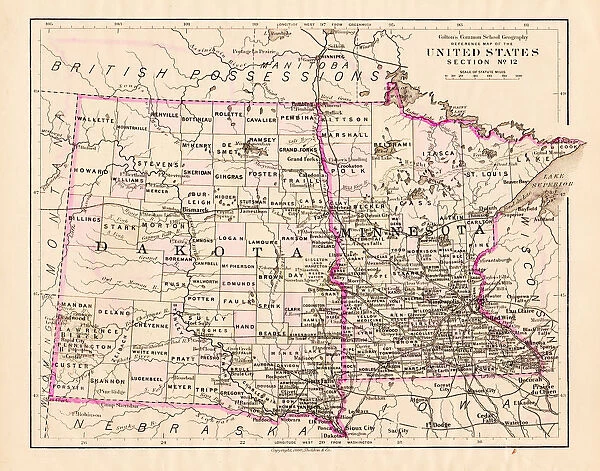 North Dakota and MInnesota map 1881