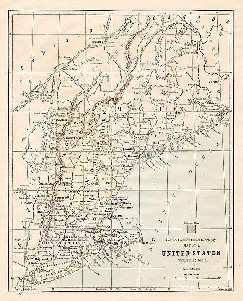 North Eastern States USA map 1881