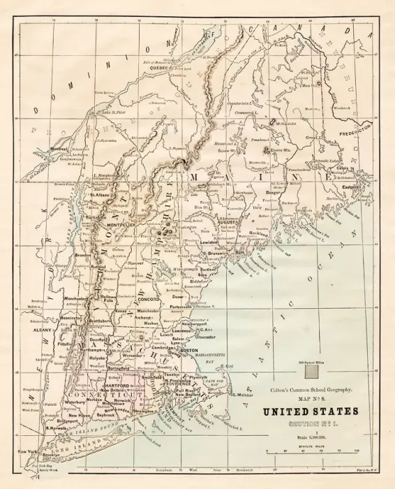 Framed Print : North Eastern States USA map 1881 Framed Print : North Eastern States USA map 1881