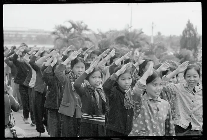 Framed Print : North Vietnamese School Kids Salute 1973
