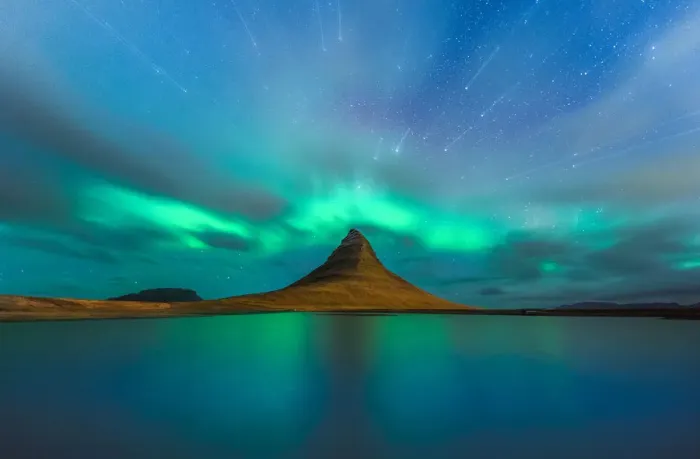 Framed Print : Northern light at Kirkjufell with startrail Framed Print : Northern light at Kirkjufell with startrail