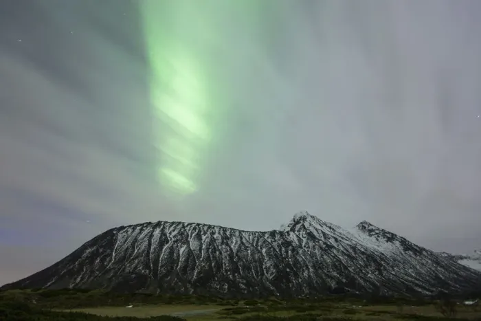 Framed Print : Northern lights, aurora borealis, during an overcast sky, Lofoten, Norway Framed Print : Northern lights, aurora borealis, during an overcast sky, Lofoten, Norway