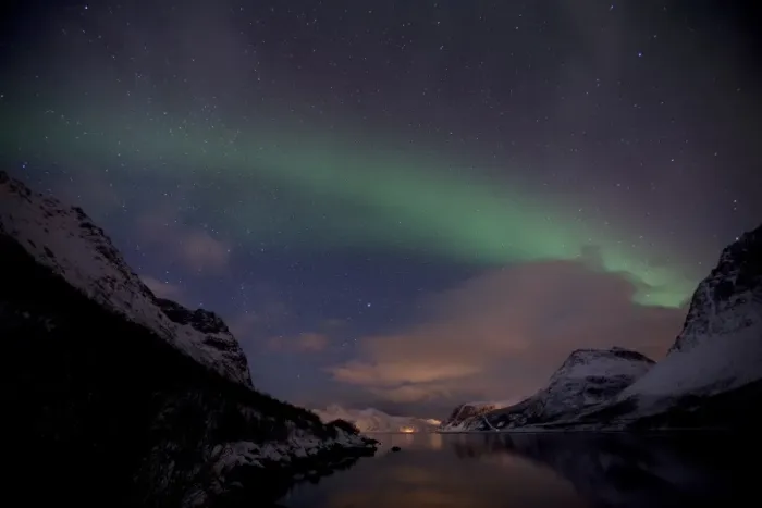 Framed Print : Northern Lights over the Grotfjord in winter, Kvaloya, Tromso, Norway, Europe Framed Print : Northern Lights over the Grotfjord in winter, Kvaloya, Tromso, Norway, Europe