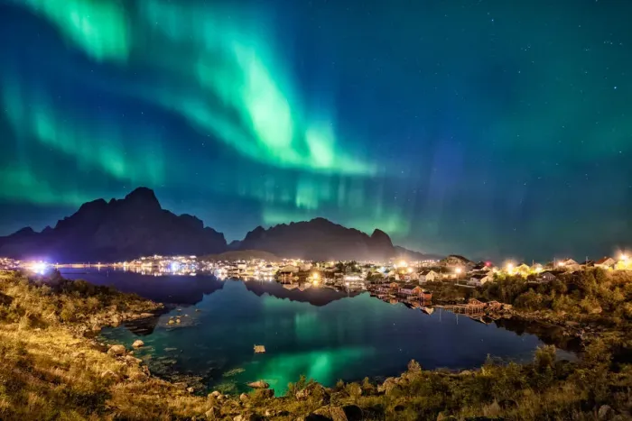 Framed Print : Northern Lights over Lofoten beautiful landscape Framed Print : Northern Lights over Lofoten beautiful landscape