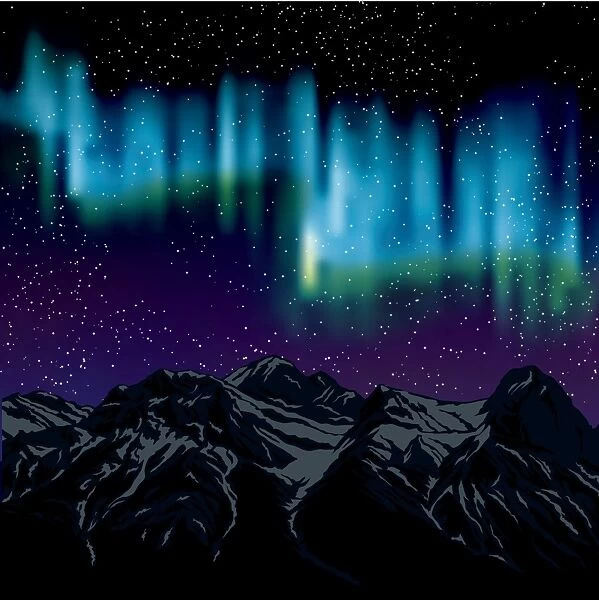 Northern Lights Over Mountains Background With Stars
