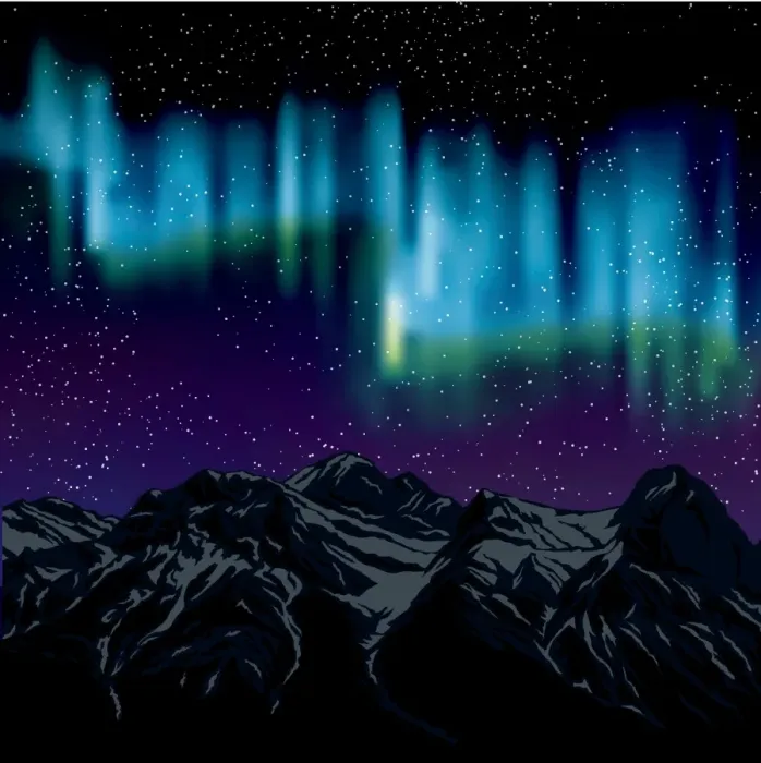 Framed Print : Northern Lights Over Mountains Background With Stars