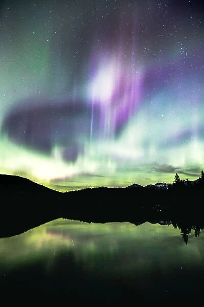 Northern lights reflection, Jasper National Park, Canada