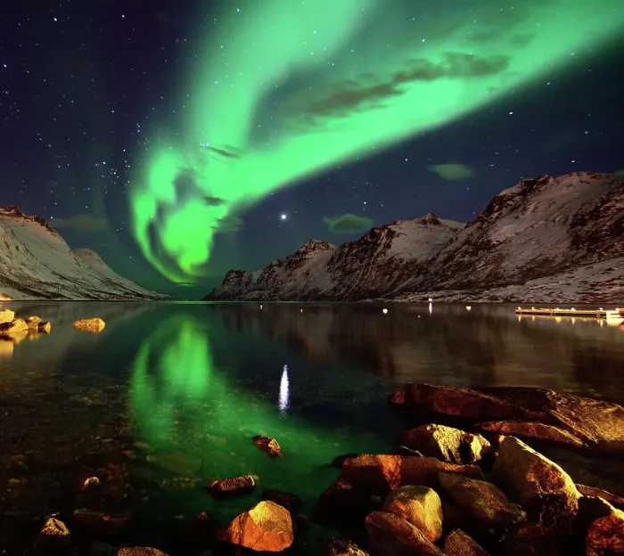 Framed Print : Northern lights reflections in Ersfjordbotn Framed Print : Northern lights reflections in Ersfjordbotn