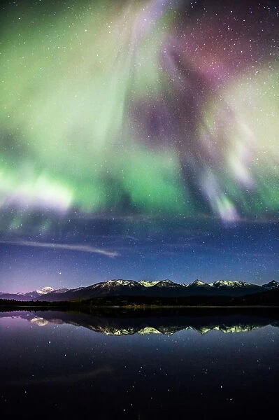 Northern lights and Rocky mountains, Canada