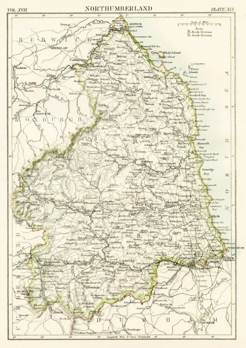 Framed Print : Norththumberland map 1884