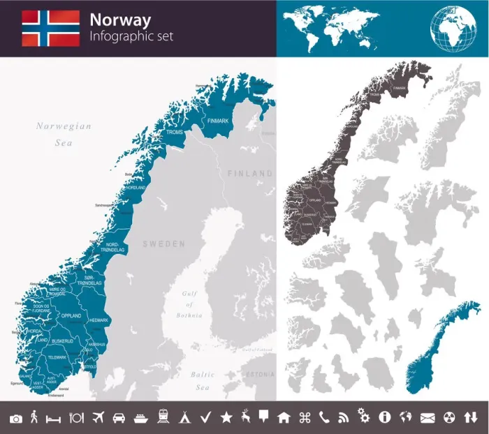 Framed Print : Norway - Infographic map - illustration Framed Print : Norway - Infographic map - illustration