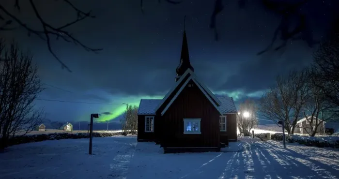 Framed Print : Norwegian Church and Aurora Framed Print : Norwegian Church and Aurora